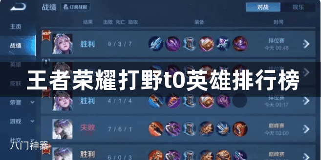 王者荣耀打野t0英雄排行榜